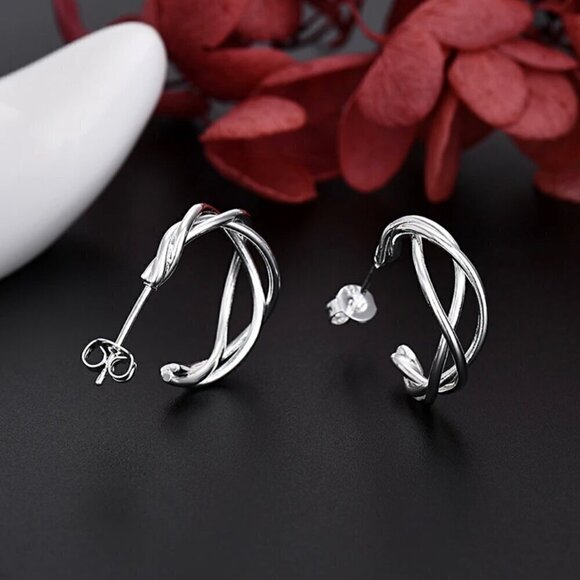 NWT Minimalist Stud Hoop Earrings S925 Sterling Silver Stamped Classic - Picture 3 of 8
